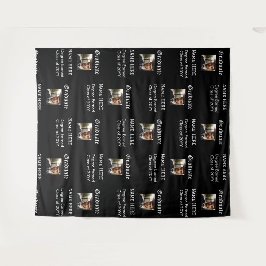 白黒カスタム卒業パーティー写真の背景 タペストリー (正面(横))