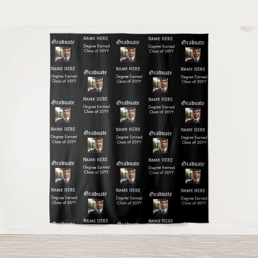 白黒カスタム卒業パーティー写真の背景 タペストリー (正面)