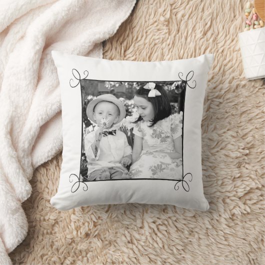 白黒カスタム枠の写真枕 クッション (ブランケット)