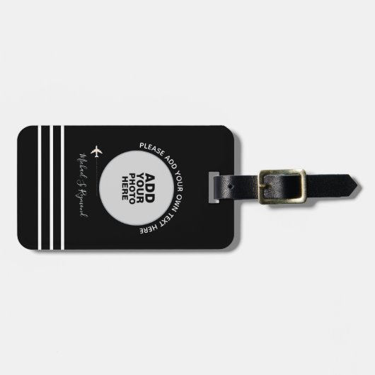 白黒カスタム飛行機旅行 ラゲッジタグ (正面横)