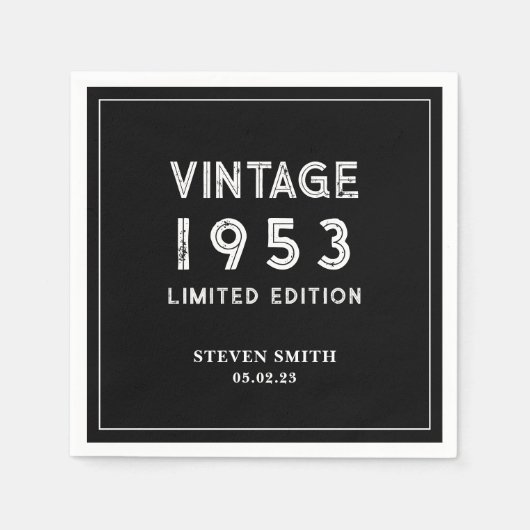 白黒カスタム1953年70誕生日 スタンダードカクテルナプキン (正面)