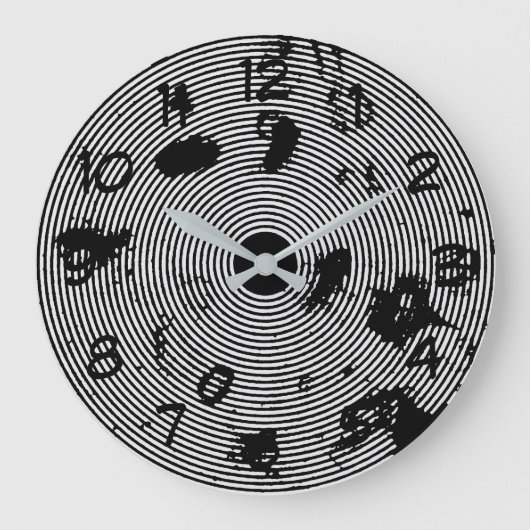 白黒カッコいい抽象芸術パターン ラージ壁時計 (正面)