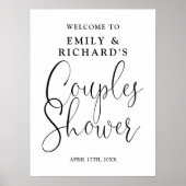 白黒カップルのシャワー歓迎サイン ポスター (正面)