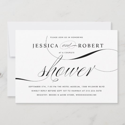 白黒カップルエレガントシャワー 招待状 (正面)