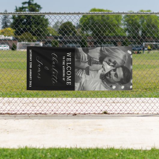 白黒カップル写真アウトドア結婚の歓迎 横断幕 (インサイチュ)