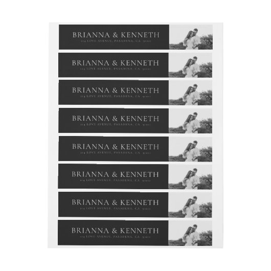 白黒カップル写真スクリプ結婚ト ラップアラウンドラベル (シート)