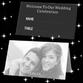 白黒カップル写真結婚披露宴の名前 プレイスカード