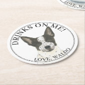 白黒カトレドッグヘレ結婚ーの ラウンドペーパーコースター (アングル)