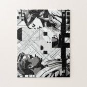 白黒カフェの陰謀のカップルモダン ジグソーパズル (縦)