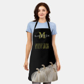 白黒カボチャ美しいサロンモノグラムエプロン エプロン (着用した状態)