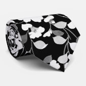 白黒カメリア葉、、葉、暗いフローラ ネクタイ (ロール)