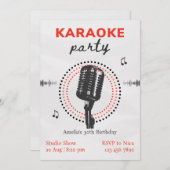 白黒カラオケシンプルオバースデーパーティー 招待状 (正面/裏面)