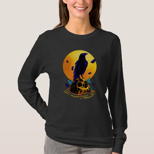 白黒カラススカルエモパンクゴシックB Tシャツ (正面)