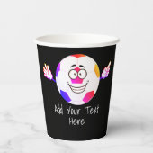 白黒カラフルサッカーのボールおもしろい顔。 紙コップ (裏面)