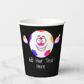 白黒カラフルサッカーのボールおもしろい顔。 紙コップ (正面)