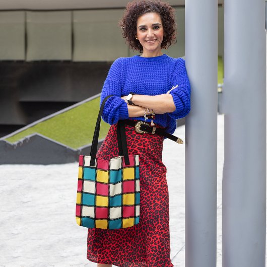 白黒カラフルチェック トートバッグ