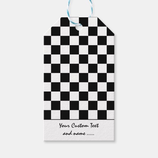 白黒カラーの四角形/チェックパターン ギフトタグ (正面)