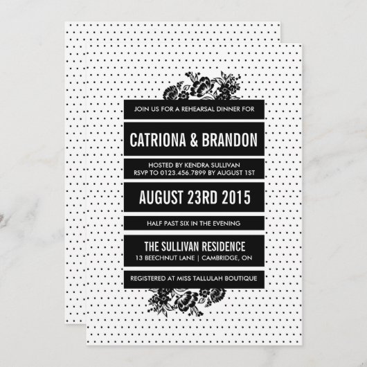 白黒カラーブロッキングリハーサル招待状 招待状 (正面/裏面)