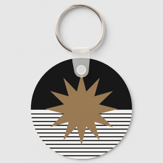 白黒カラーブロックとブラウンサン キーホルダー (正面)