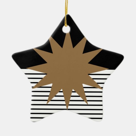 白黒カラーブロックとブラウンサン セラミックオーナメント (正面)