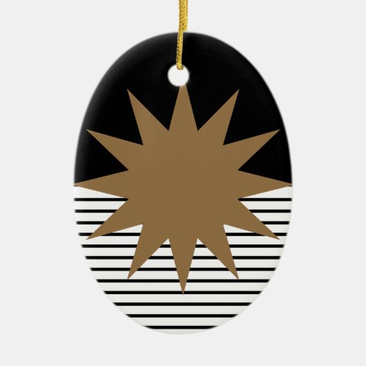 白黒カラーブロックとブラウンサン セラミックオーナメント (正面)