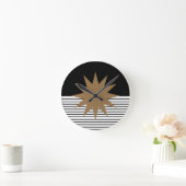 白黒カラーブロックとブラウンサン ラウンド壁時計 (ホーム)