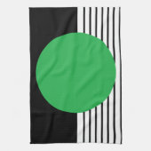 白黒カラーブロックと緑の円 キッチンタオル (縦)