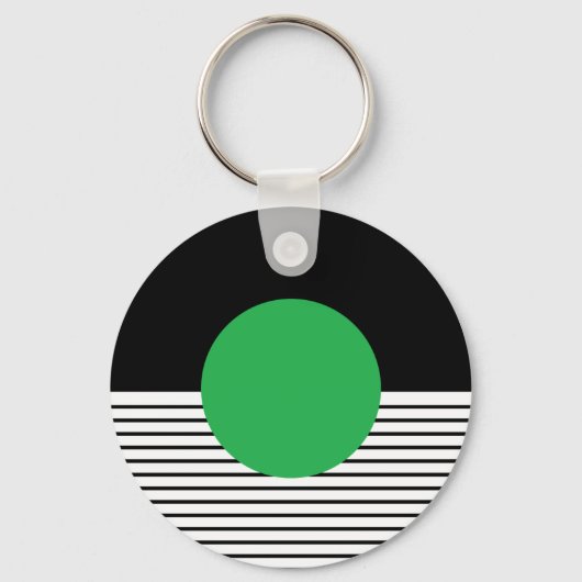 白黒カラーブロックと緑の円 キーホルダー (正面)