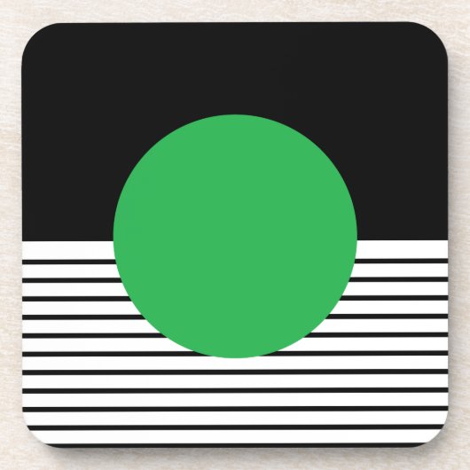 白黒カラーブロックと緑の円 コースター (正面)