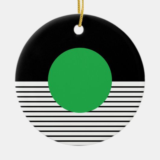 白黒カラーブロックと緑の円 セラミックオーナメント (正面)