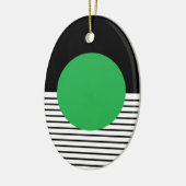 白黒カラーブロックと緑の円 セラミックオーナメント (左)