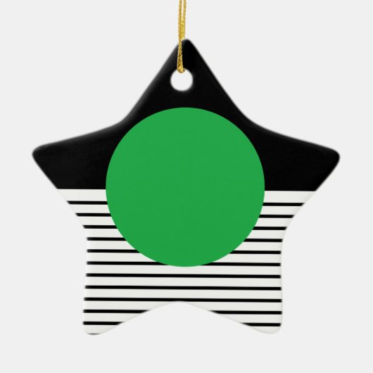白黒カラーブロックと緑の円 セラミックオーナメント (正面)