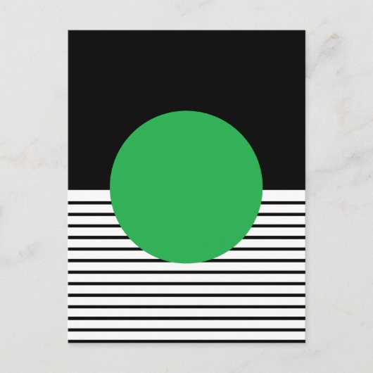 白黒カラーブロックと緑の円 ポストカード (正面)