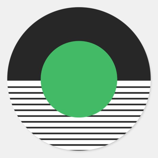 白黒カラーブロックと緑の円 ラウンドシール (正面)