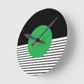 白黒カラーブロックと緑の円 ラウンド壁時計 (傾斜)
