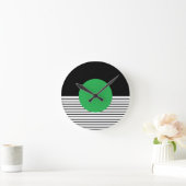 白黒カラーブロックと緑の円 ラウンド壁時計 (ホーム)