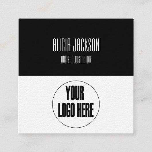 白黒カラーブロックロゴジオメトリックミニマリスト スクエア名刺 (正面)