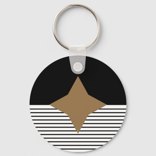 白黒カラーブロック&ブラウンダイヤモンド キーホルダー (正面)