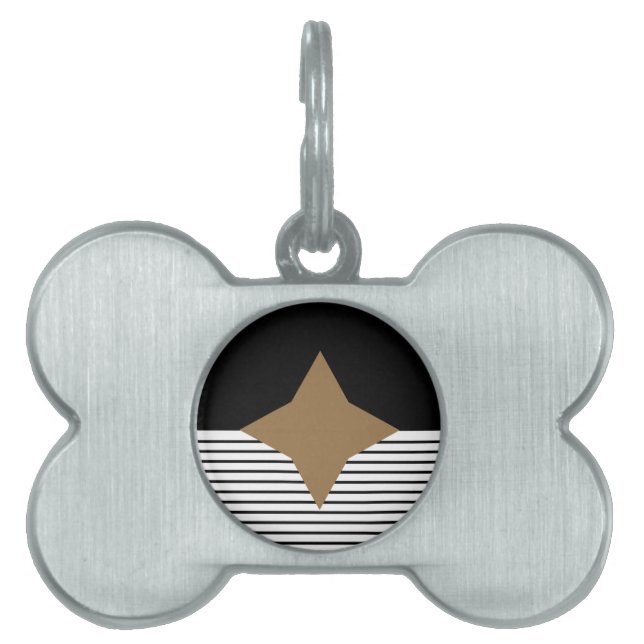 白黒カラーブロック&ブラウンダイヤモンド ペットネームタグ (正面)