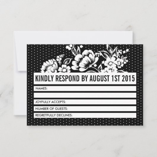 白黒カラーモダンブロックRSVPカード 出欠カード (正面)