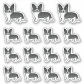 白黒カーディガンウェルシュコーギーの漫画の犬 シール (正面)