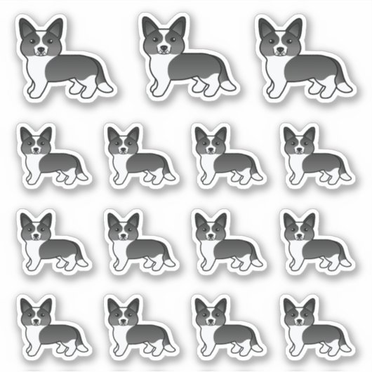 白黒カーディガンウェルシュコーギーの漫画の犬 シール (正面)