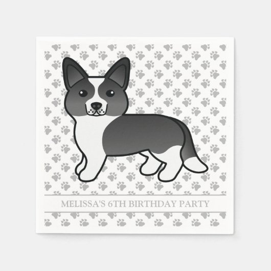 白黒カーディガンウェルシュコーギードッグ誕生日 スタンダードカクテルナプキン (正面)