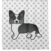 白黒カーディガンウェルシュコーギー漫画犬 シャワーカーテン (正面)