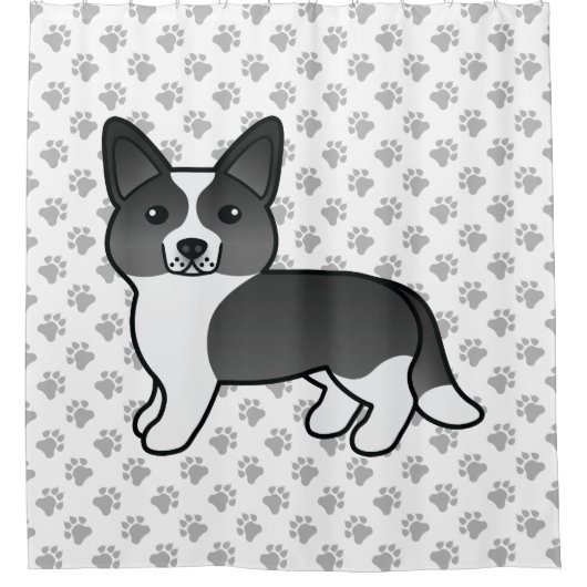 白黒カーディガンウェルシュコーギー漫画犬 シャワーカーテン (正面)