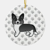 白黒カーディガンウェルシュコーギー漫画犬 セラミックオーナメント (正面)