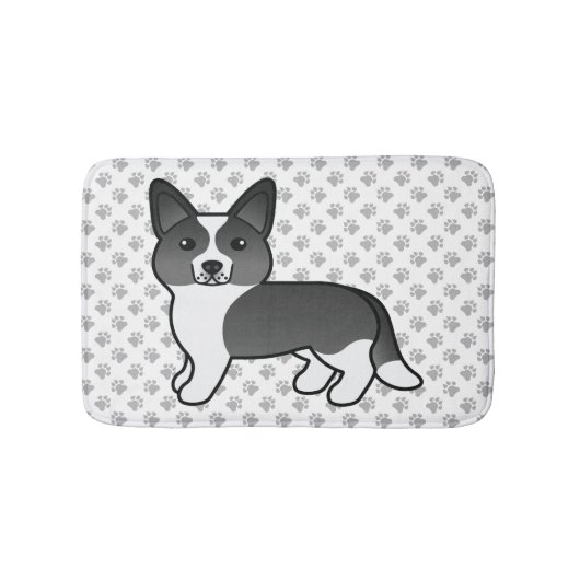 白黒カーディガンウェルシュコーギー漫画犬 バスマット (正面)