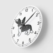 白黒カーディガンウェルシュコーギー漫画犬 ラウンド壁時計 (傾斜)