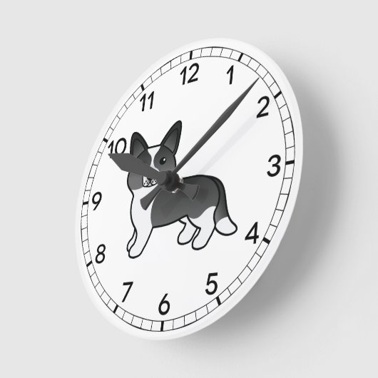 白黒カーディガンウェルシュコーギー漫画犬 ラウンド壁時計 (傾斜)