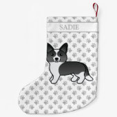 白黒カーディガンウェルシュコーギー犬&名前 スモールクリスマスストッキング (裏面)